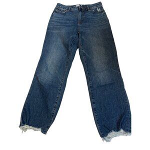 Distressed High Waist Blue Jean Straight Crop Loft Curvy Sze 26 Raw Hem Thrashed